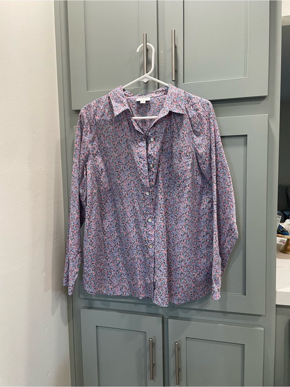 J. Jill cotton Floral Button-Down Shirt in Lavender and Blue